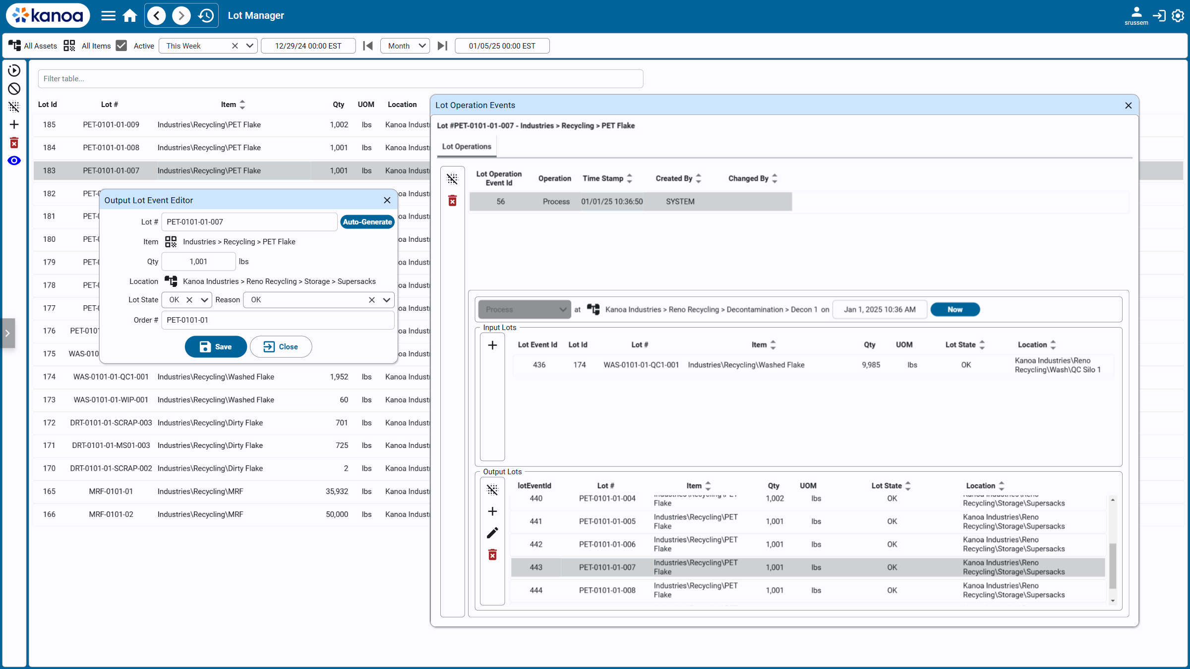 Lot Operation Event Editor