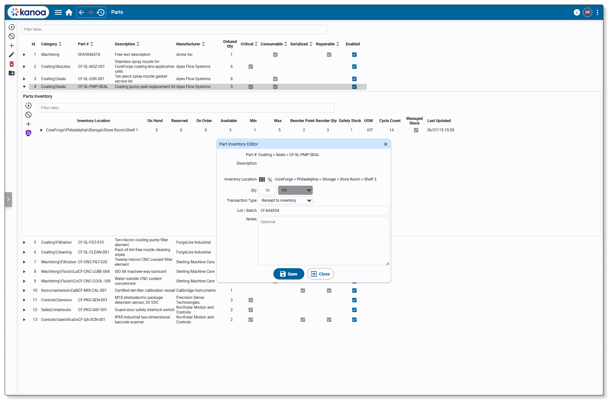 Receive inventory and capture the context associated with the transaction.